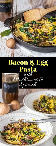 Bacon and Egg Ravioli With Spinach and Mushrooms