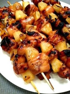 Bacon-Wrapped Chicken Skewers With Pineapple and Teriyaki Sauce