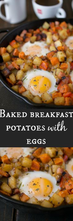 Baked breakfast potatoes with eggs