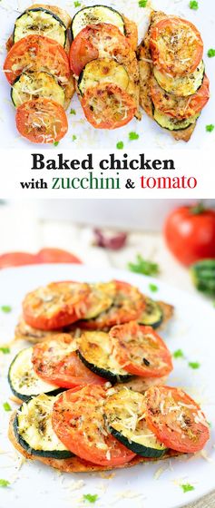 Baked chicken breast with zucchini and tomato