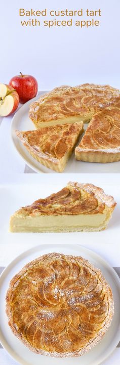 Baked custard tart with spiced apple