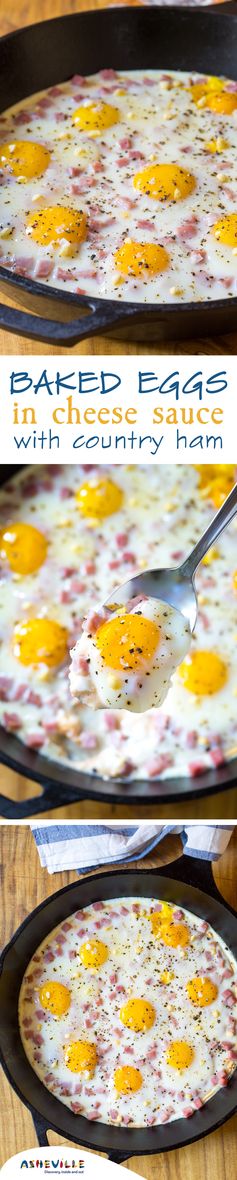 Baked Eggs in Cheese Sauce with Country Ham