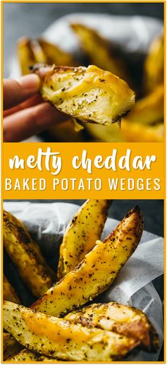 Baked potato wedges with melted cheddar cheese