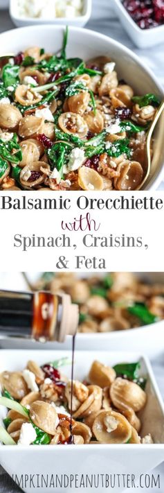 Balsamic Orecchiette with Spinach, Craisins, & Feta