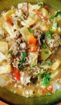 Beef and Cabbage Soup in Tomatillo Broth