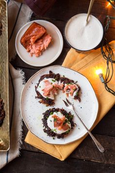 Beet + Carrot Latkes with Smoked Salmon + Horseradish Sour Cream