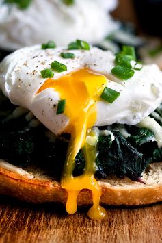 Beet Greens Bruschetta With Poached Egg and Fontina