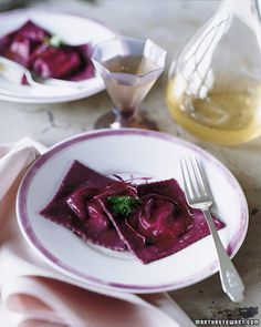 Beet Ravioli Stuffed with Ricotta, Goat Cheese, and Mint