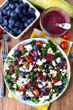 Best of Summer Kale Salad with Blueberry-Balsamic Vinaigrette