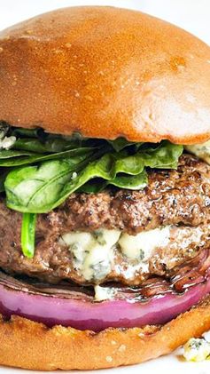 Blue Cheese Stuffed Burger with Red Onion and Spinach