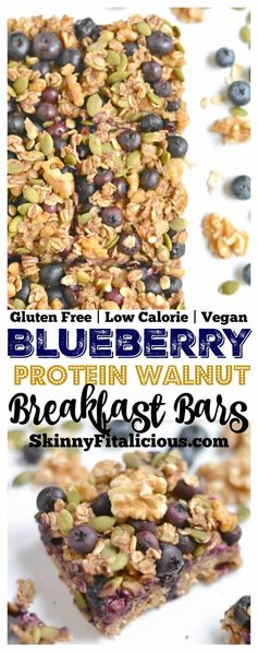 Blueberry Protein Walnut Breakfast Bars (GF, Low Cal, Vegan