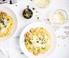 Brown Butter Sausage Risotto with Summer Vegetables