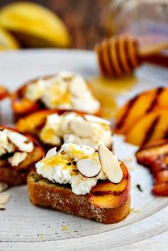 Bruschetta with Peaches, Lemon Ricotta and Honey