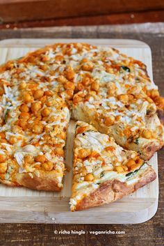 Buffalo Chickpea Pizza with White Garlic Sauce and Celery Ranch Dressing