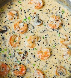 Campbell’s Mushroom Soup with Shrimp over Rice