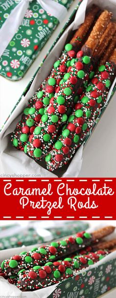 Caramel Chocolate Pretzel Rods