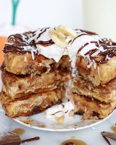 Caramelized coconut banana bread waffle french toast