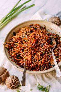 Caramelized Soy Sauce Noodles with Sweet Potato & Mushrooms