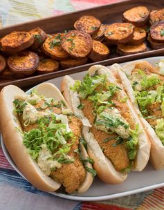 Catfish Po' Boy Sandwiches with Cajun Sweet Potatoes & Remoulade