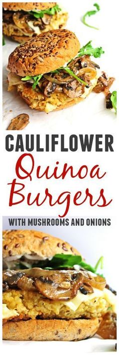 Cauliflower quinoa burgers with mushrooms and onions