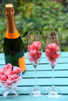 Champagne and strawberry ice cubes