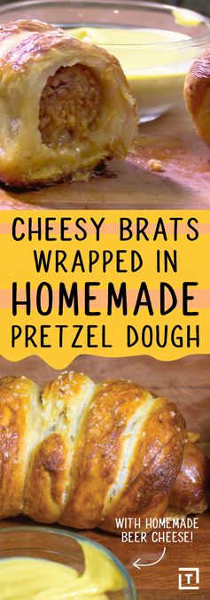 Cheesy Brats Wrapped in Pretzel Dough