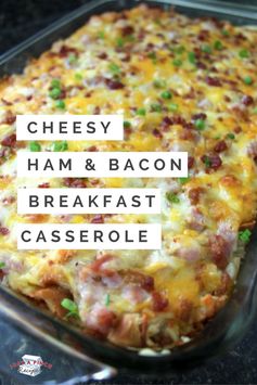 Cheesy ham & bacon breakfast casserole