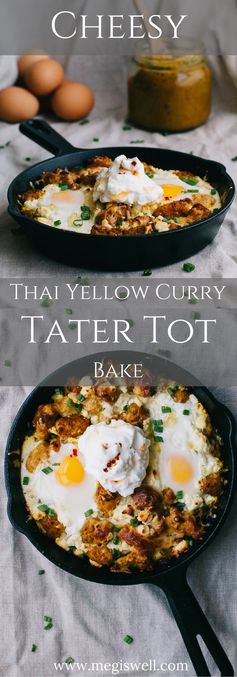 Cheesy Thai Yellow Curry Tater Tot Bake