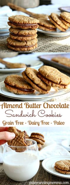 Chewy Chocolate Almond Butter Sandwich Cookies (Paleo