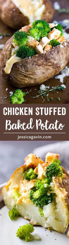 Chicken Broccoli Stuffed Baked Potato with Cheese Sauce