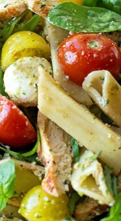 Chicken Caprese Pasta Salad with Pesto Dressing