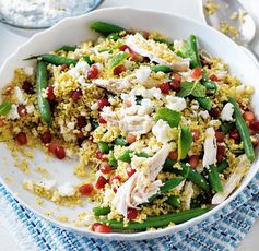 Chicken, feta and pomegranate salad with mint yogurt