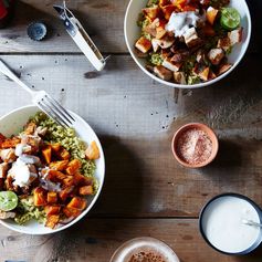 Chile-Roasted Chicken and Sweet Potatoes with Cilantro Rice