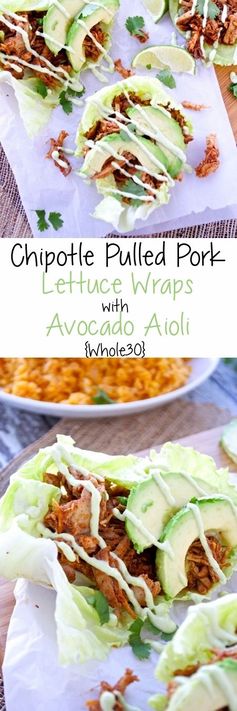 Chipotle Pulled Pork Lettuce Wraps with Avocado Aioli