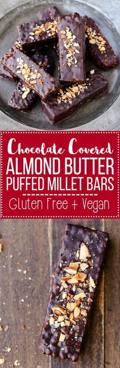 Chocolate Covered Almond Butter Puffed Millet Bars