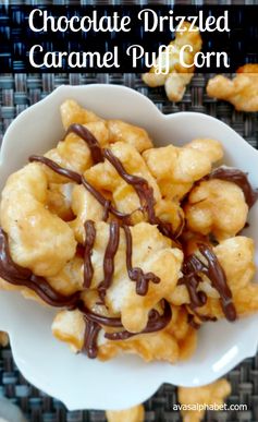 Chocolate Drizzled Caramel Puff Corn