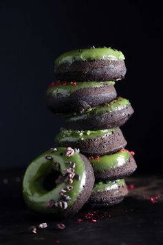 Chocolate Fudge Doughnuts with Matcha Glaze