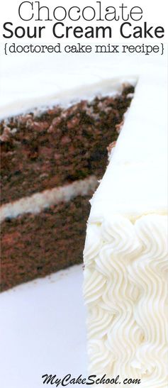 Chocolate Sour Cream Cake - A Doctored Cake Mix