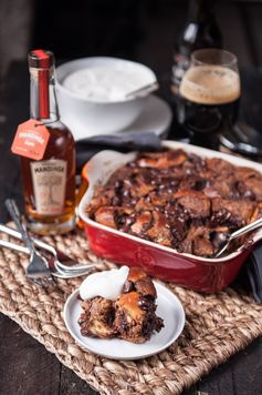 Chocolate Stout Bread Pudding with Rum Whipped Cream