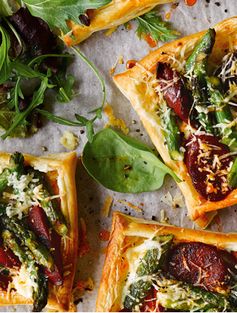 Chorizo, asparagus and manchego tarts