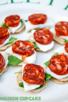 Chorizo canapes recipe with mozzarella and rocket