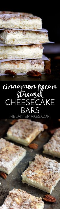 Cinnamon Pecan Streusel Cheesecake Bars