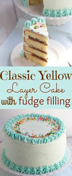 Classic Yellow Layer Cake with Fudge Filling