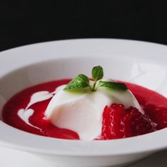 Coconut Blancmange in Strawberry Soup