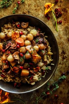 Coq Au Vin with Winter Vegetables and Cranberry Thyme Rice