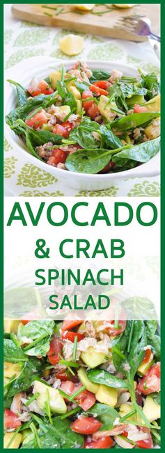 Crab, avocado, tomato and spinach salad