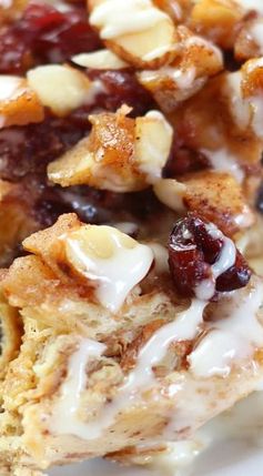 Cranberry Apple Croissant French Toast Casserole with Apple Cider Glaze