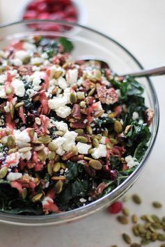 Cranberry Kale Salad with Roasted Pecans and Feta