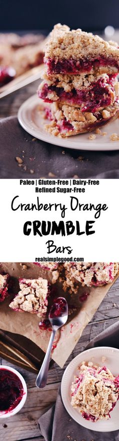 Cranberry Orange Crumble Bars (Paleo, GF, Dairy-Free + Refined Sugar-Free