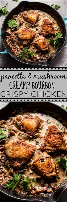 Crispy Chicken with Pancetta, Mushrooms, and Bourbon